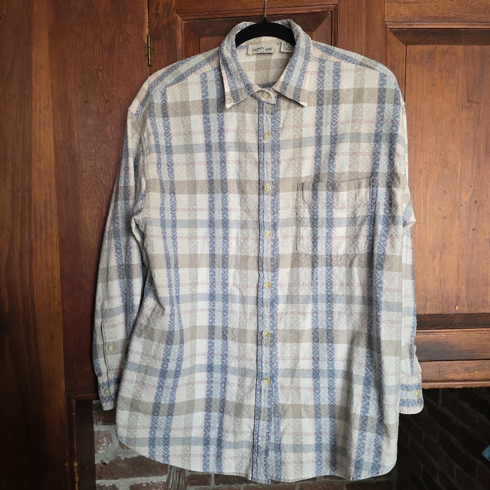 Vintage Krazy Kat 100% Cotton Plaid Shirt - Beige, Pink, Blue, White - 2XL 18/20